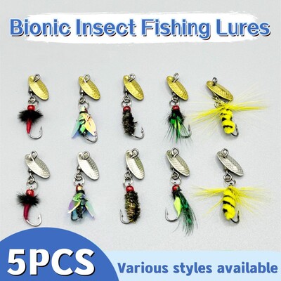 5PCS Бионични фалшиви примамки за насекоми Bionic Bee Lures Кука за мухи с крила Scud Fly Bug Стръв за насекоми Изкуствена примамка за червей Риболовни принадлежности