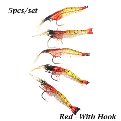 5 ks/sada mäkkých silikónových simulačných rybárskych návnad, návnad na krevety, umelých pstruhových návnad, rybieho zápachu, jednoduchého háčika, basového náčinia, jigu