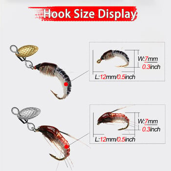 6 τμχ Spinner Sequin Scud Nymph Scud Lure Fly for Trout Fishing Artificial Insect Bait Simulated Scud Worm Realistic Fishing L