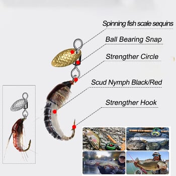 6 τμχ Spinner Sequin Scud Nymph Scud Lure Fly for Trout Fishing Artificial Insect Bait Simulated Scud Worm Realistic Fishing L