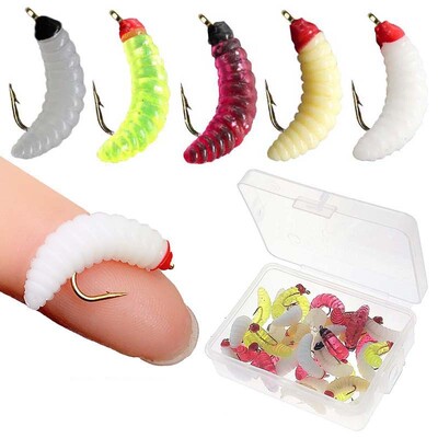 5/10/20Pieces Maggot Fly Fishing Wet Trout Flies Worm Bait for Trout Perch Bass Fishing Fly Insect Lures