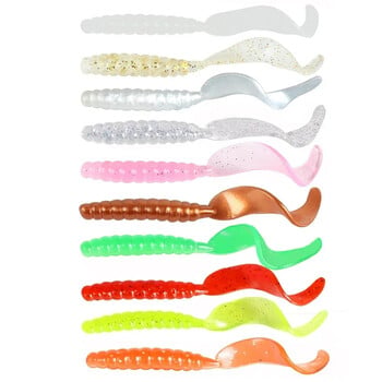 10τμχ Jigging Soft Silicone Fishing Lures 35mm 55mm Shrimp Fishy Smell Wobblers Spiral Tail Artificial Swimbaits Shad Souple