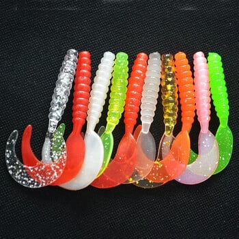 10τμχ Jigging Soft Silicone Fishing Lures 35mm 55mm Shrimp Fishy Smell Wobblers Spiral Tail Artificial Swimbaits Shad Souple