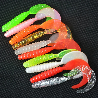 10 db Jigging puha szilikon horgászcsalik, 35 mm-es 55 mm-es garnélarák halszagú wobblerek spirálfarkú mesterséges úszógumik Shad Souple