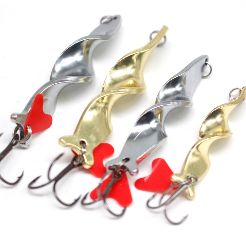 1PC Trolling Spinning Spirala Linguri turnate lungi Naluca de pescuit Spinner 10g 14g 21g 28g Rotație șurub Metal Jigbait Red Hear Paiete