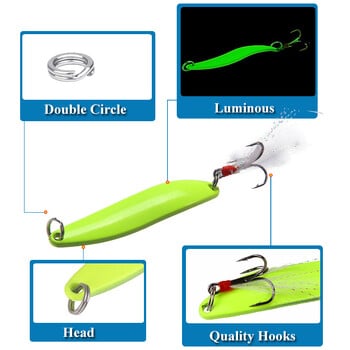 1 τεμ 5 g 7 g 10 g 13 g Luminous Fishing Spinner Spoon Lure Hard Bait with Feather For Bass Sea Lures Wobbles Fishing Accessories