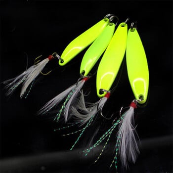 1 τεμ 5 g 7 g 10 g 13 g Luminous Fishing Spinner Spoon Lure Hard Bait with Feather For Bass Sea Lures Wobbles Fishing Accessories