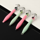 Novi stil Svjetleća/ružičasta udica za lignje s ribljim očima Svjetleća simulacija mamca za hobotnicu Drveni mamci za škampe Ribolovni pribor za ribu s rukavom