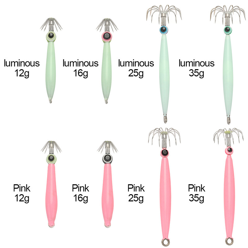 Novi stil Svjetleća/ružičasta udica za lignje s ribljim očima Svjetleća simulacija mamca za hobotnicu Drveni mamci za škampe Ribolovni pribor za ribu s rukavom