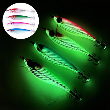 Νέα 100mm 10g Artificial Fishing Lures Squid Hook Jigs Noctilucent Squid Cuttlefish Jigs Bait Spinner Bait Sea Fish Wood Shrimps