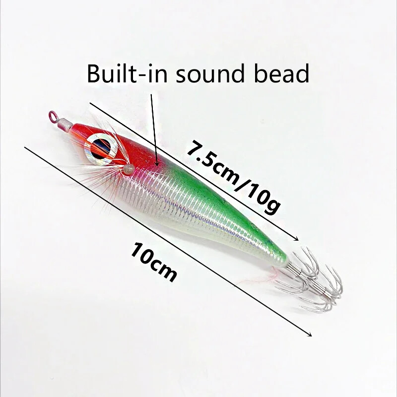 Нови 100 mm 10 g изкуствени риболовни примамки, калмари, куки, джигове, светлопрозрачни калмари, сепия, джигове, стръв, въртяща се стръв, морска риба, дървени скариди