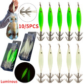 10/5/1Pcs 8cm 4g Svjetleći mamci za škampe Squid Jig Udica Morski tvrdi mamac Hobotnica Drveni škampi Squid Rig Umjetni jigovi