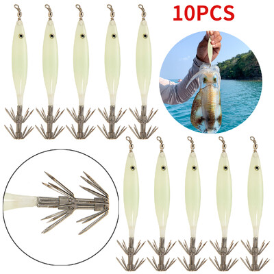 10/5/1Pcs 8cm 4g Svjetleći mamci za škampe Squid Jig Udica Morski tvrdi mamac Hobotnica Drveni škampi Squid Rig Umjetni jigovi