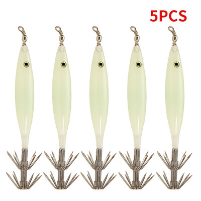 10/5/1Pcs 8cm 4g Svjetleći mamci za škampe Squid Jig Udica Morski tvrdi mamac Hobotnica Drveni škampi Squid Rig Umjetni jigovi