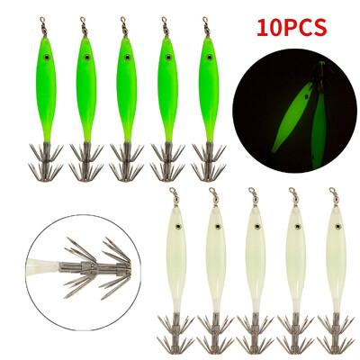10/5/1Pcs 8cm 4g Svjetleći mamci za škampe Squid Jig Udica Morski tvrdi mamac Hobotnica Drveni škampi Squid Rig Umjetni jigovi