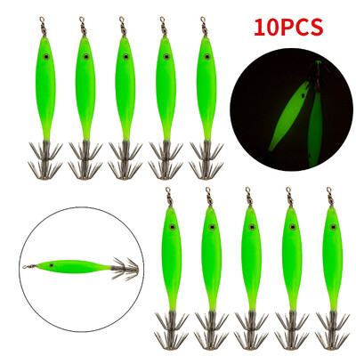 10/5/1Pcs 8cm 4g Svjetleći mamci za škampe Squid Jig Udica Morski tvrdi mamac Hobotnica Drveni škampi Squid Rig Umjetni jigovi