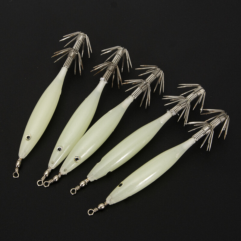 10/5/1Pcs 8cm 4g Svjetleći mamci za škampe Squid Jig Udica Morski tvrdi mamac Hobotnica Drveni škampi Squid Rig Umjetni jigovi