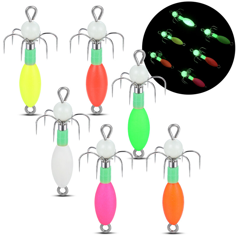 1 ks 6CM 4.2G Svetelná UV fúkacia trubica s háčikom na chobotnicu, drevená návnada na krevety, bazooka, háčik na chobotnice, látkový rolka, morský rybolov, výbušný háčik