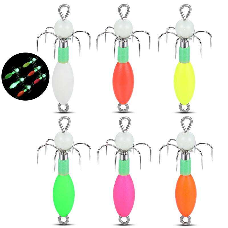 1 ks 6CM 4.2G Svetelná UV fúkacia trubica s háčikom na chobotnicu, drevená návnada na krevety, bazooka, háčik na chobotnice, látkový rolka, morský rybolov, výbušný háčik