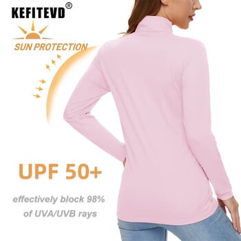 KEFITEVD Summer UPF 50+ Дамски тениски с дълъг ръкав Защита на кожата/слънцето/UV лъчи Бързосъхнещи Ризи за плуване Туризъм Риболов На открито