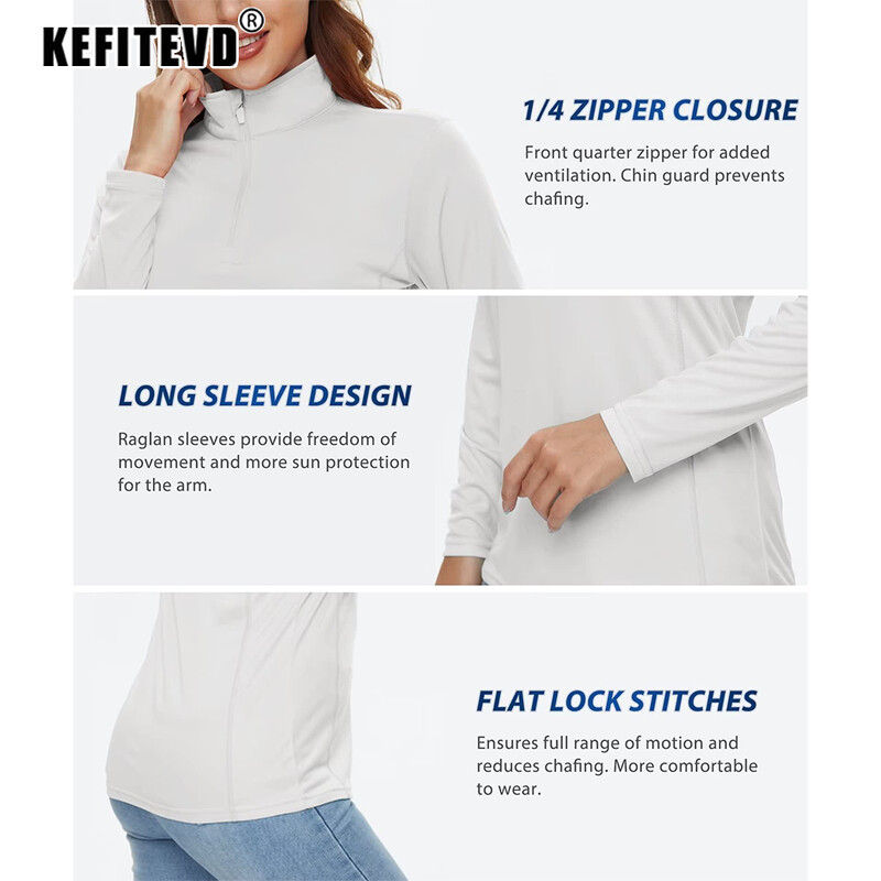 KEFITEVD Ljeto UPF 50+ Ženske majice dugih rukava Zaštita od kože/sunca/UV-a Brzo sušeće Plivačke majice za planinarenje i ribolov Na otvorenom