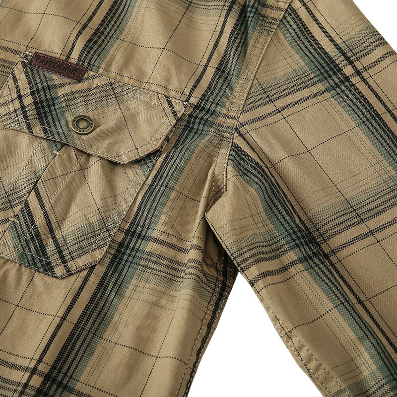 Muške jesenske karirane prugaste košulje dugih rukava Vruća rasprodaja u SAD-u, ležerne na kopčanje Brzo sušeće kargo radne košulje za planinarenje na otvorenom, safari