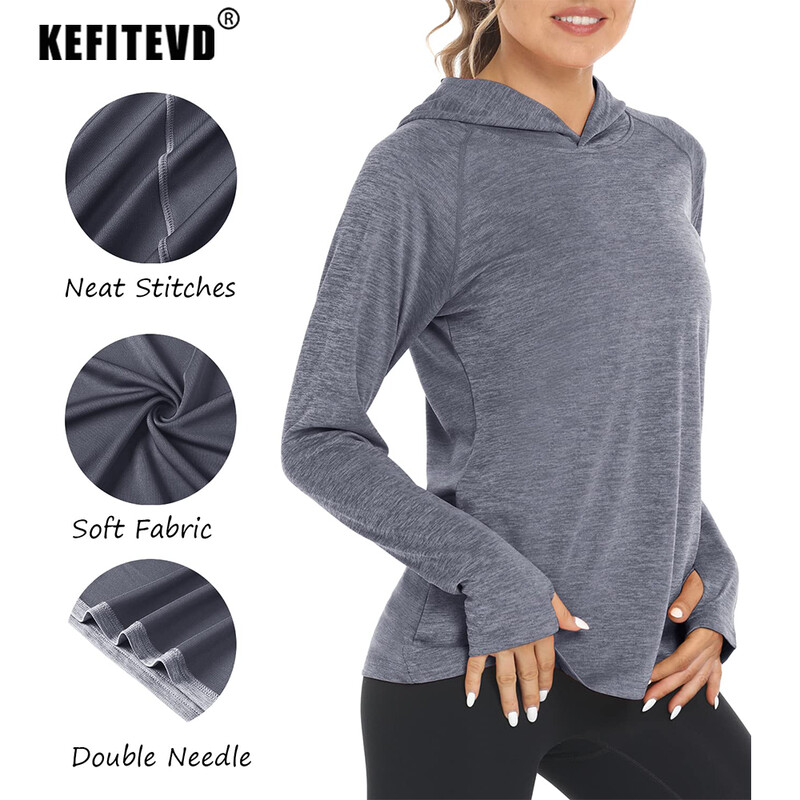 KEFITEVD Brzosušeće ženske majice dugih rukava UPF 50+ UV zaštita kože Plivanje na otvorenom Majice za planinarenje Vježbanje Puloveri za trčanje