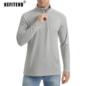 KEFITEVD UPF 50+ Majice dugih rukava Muške majice s 1/4 patentnim zatvaračem Planinarske majice s UV zaštitom Surfanje na otvorenom Ribolov Majice Pulover Top