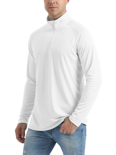 KEFITEVD UPF 50+ Majice dugih rukava Muške majice s 1/4 patentnim zatvaračem Planinarske majice s UV zaštitom Surfanje na otvorenom Ribolov Majice Pulover Top