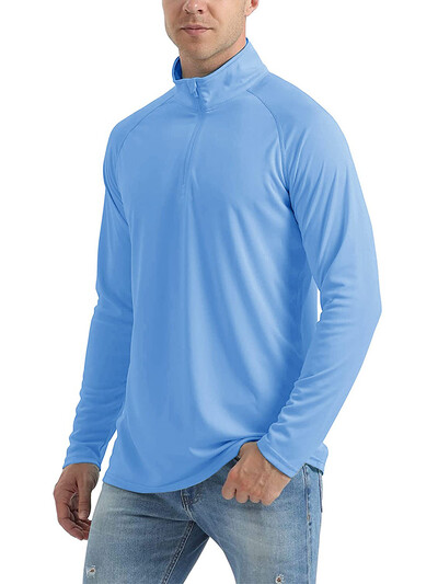 KEFITEVD UPF 50+ Majice dugih rukava Muške majice s 1/4 patentnim zatvaračem Planinarske majice s UV zaštitom Surfanje na otvorenom Ribolov Majice Pulover Top