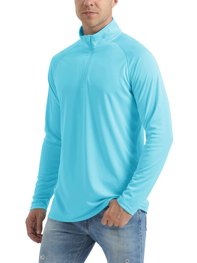 KEFITEVD UPF 50+ Majice dugih rukava Muške majice s 1/4 patentnim zatvaračem Planinarske majice s UV zaštitom Surfanje na otvorenom Ribolov Majice Pulover Top