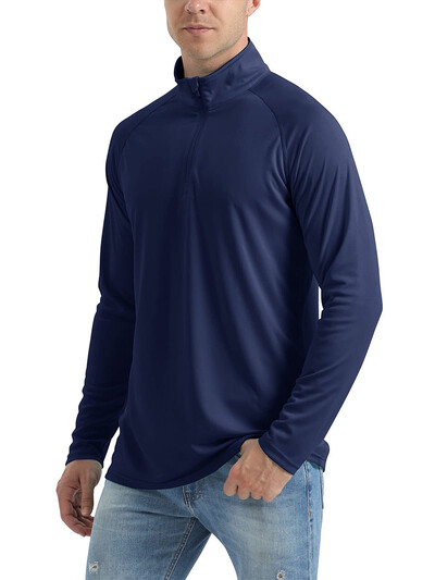 KEFITEVD UPF 50+ Majice dugih rukava Muške majice s 1/4 patentnim zatvaračem Planinarske majice s UV zaštitom Surfanje na otvorenom Ribolov Majice Pulover Top