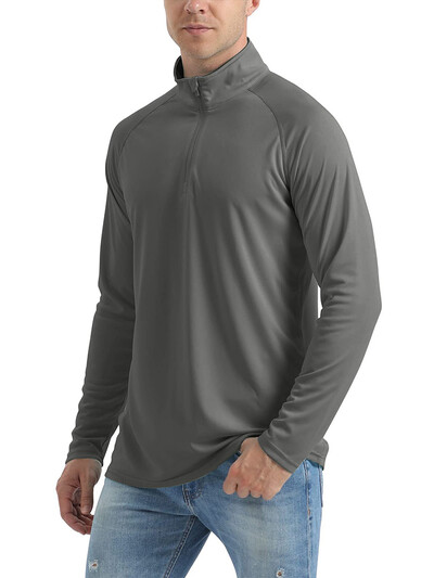 KEFITEVD UPF 50+ Majice dugih rukava Muške majice s 1/4 patentnim zatvaračem Planinarske majice s UV zaštitom Surfanje na otvorenom Ribolov Majice Pulover Top