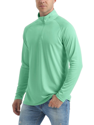 KEFITEVD UPF 50+ Majice dugih rukava Muške majice s 1/4 patentnim zatvaračem Planinarske majice s UV zaštitom Surfanje na otvorenom Ribolov Majice Pulover Top