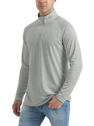 KEFITEVD UPF 50+ Majice dugih rukava Muške majice s 1/4 patentnim zatvaračem Planinarske majice s UV zaštitom Surfanje na otvorenom Ribolov Majice Pulover Top