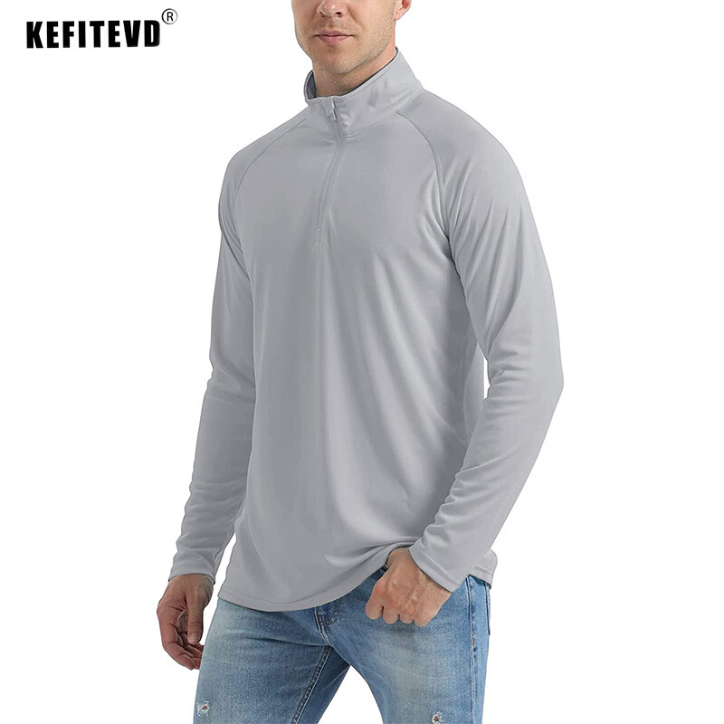 KEFITEVD UPF 50+ Majice dugih rukava Muške majice s 1/4 patentnim zatvaračem Planinarske majice s UV zaštitom Surfanje na otvorenom Ribolov Majice Pulover Top