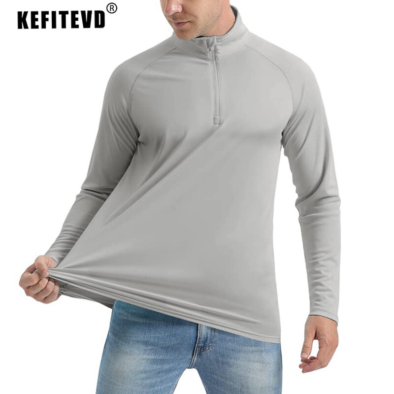KEFITEVD UPF 50+ Majice dugih rukava Muške majice s 1/4 patentnim zatvaračem Planinarske majice s UV zaštitom Surfanje na otvorenom Ribolov Majice Pulover Top