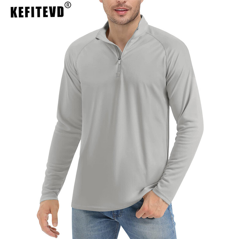KEFITEVD UPF 50+ Majice dugih rukava Muške majice s 1/4 patentnim zatvaračem Planinarske majice s UV zaštitom Surfanje na otvorenom Ribolov Majice Pulover Top
