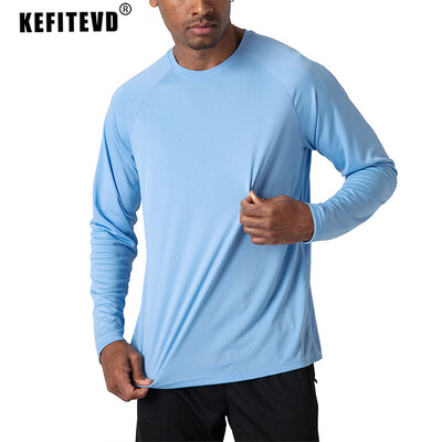 KEFITEVD Summer UPF 50+ Férfi hosszú ujjú pólók Sun UV Protection Quick Dry Túraingek Horgászpólók Basic Tee Tops Férfi