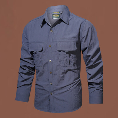 Muška košulja s džepovima Jednobojna uska ležerna muška košulja dugih rukava za trčanje Muška majica za lov i ribolov
