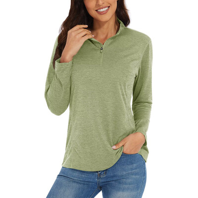 KEFITEVD UPF 50+ Majice dugih rukava Ženske 1/4 Zip samostojeće ovratnike Planinarske majice Brzosušeće majice za trčanje Majice kratkih rukava Puloveri