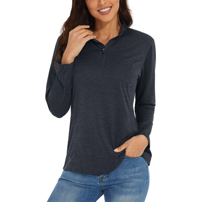 KEFITEVD UPF 50+ Majice dugih rukava Ženske 1/4 Zip samostojeće ovratnike Planinarske majice Brzosušeće majice za trčanje Majice kratkih rukava Puloveri