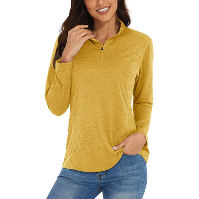 KEFITEVD UPF 50+ Majice dugih rukava Ženske 1/4 Zip samostojeće ovratnike Planinarske majice Brzosušeće majice za trčanje Majice kratkih rukava Puloveri