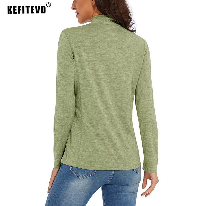KEFITEVD UPF 50+ Majice dugih rukava Ženske 1/4 Zip samostojeće ovratnike Planinarske majice Brzosušeće majice za trčanje Majice kratkih rukava Puloveri