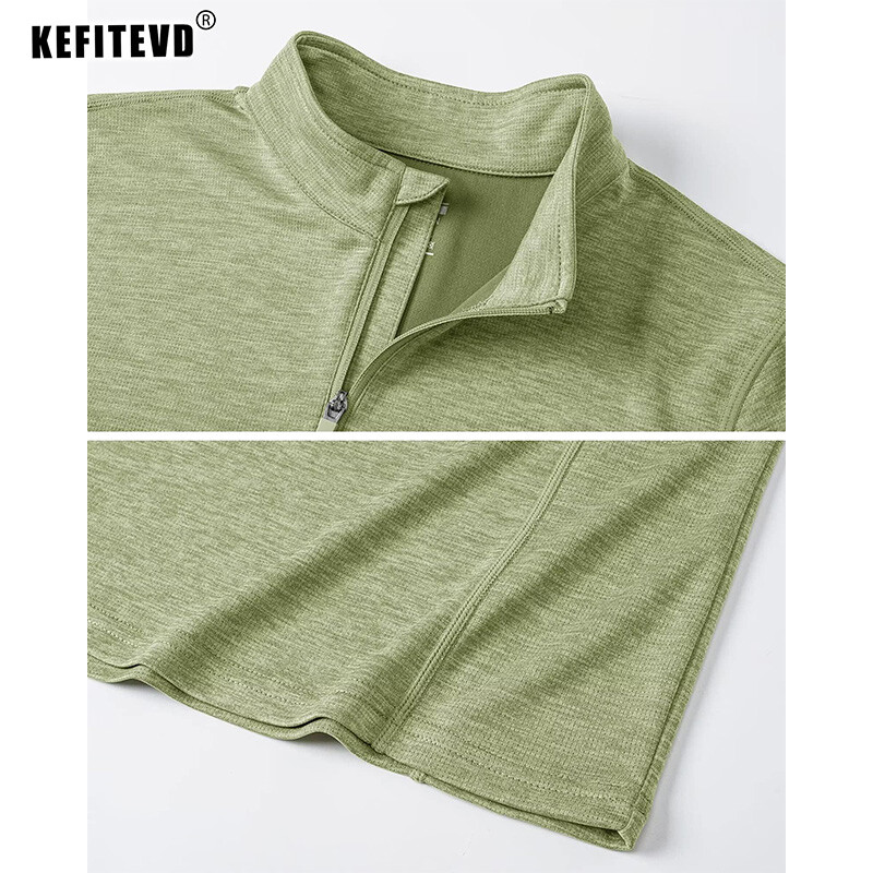 KEFITEVD UPF 50+ Majice dugih rukava Ženske 1/4 Zip samostojeće ovratnike Planinarske majice Brzosušeće majice za trčanje Majice kratkih rukava Puloveri