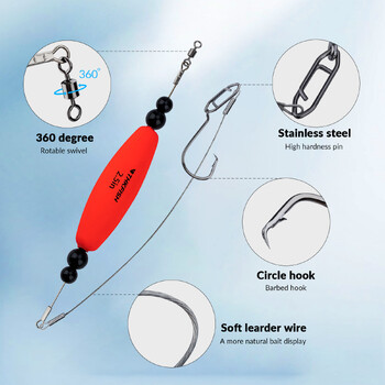 2 τεμ. Rattle Catfish Rig Float Kit Fishing Bobbers + Fishing Swivels + Eagle Beak Αγκαθωτό άγκιστρο + Μαλακό ατσάλι Leader Wire + Σετ καρφίτσας ψαρέματος