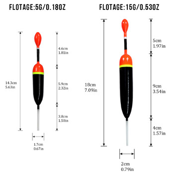 5 бр. Плувка за риболов, плъзгащи се шамандури, 15 g, 5 g, риболовни плувки от балсово дърво, шамандури, 14,3 cm, сладководни плаващи риболовни принадлежности