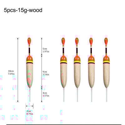5 komada plutajućih plutača za pecanje 15g 5g plutajućih plutača za pecanje od balsa drva 14.3cm slatkovodni plutajući ribolovni pribor
