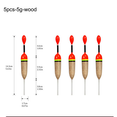 5 komada plutajućih plutača za pecanje 15g 5g plutajućih plutača za pecanje od balsa drva 14.3cm slatkovodni plutajući ribolovni pribor