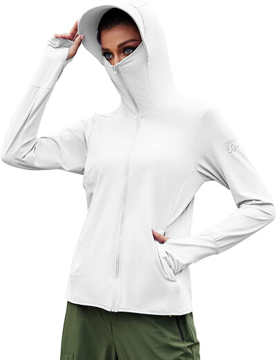 TRVLWEGO Ženska biciklistička jakna SPF 50+ Zaštita od sunca Dugi rukavi Planinarenje Trčanje na otvorenom Majice s kapuljačom s patentnim zatvaračem i džepovima